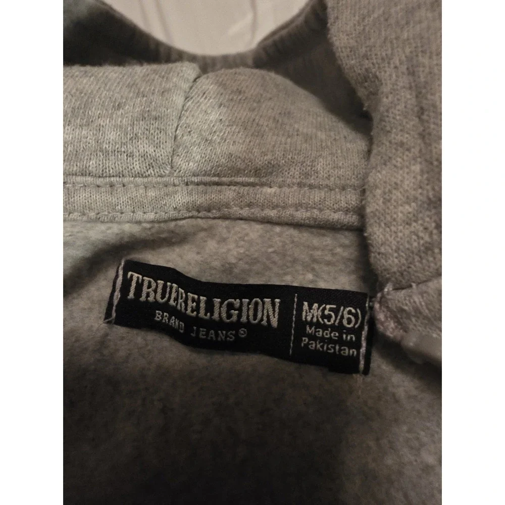 True Religion C H ilds Hoodie. Gray‎ With Full Iron On On Back. Symbol On Front.